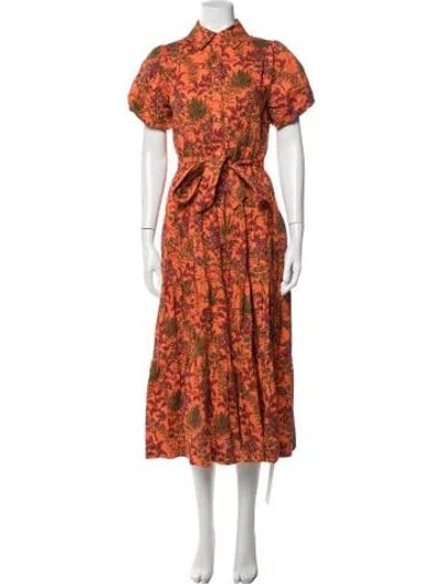 Pre-owned Etcetera Floral Print Midi Length Dress In Orange