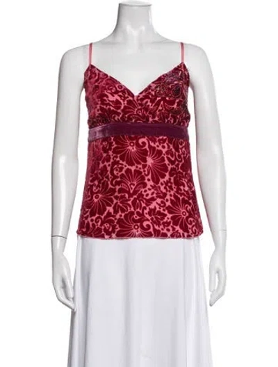 Pre-owned Etcetera Floral Print V-neck Top In Red