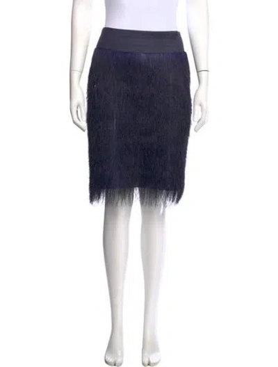 Pre-owned Etcetera Fringe Trim Accent Knee-length Skirt In Blue