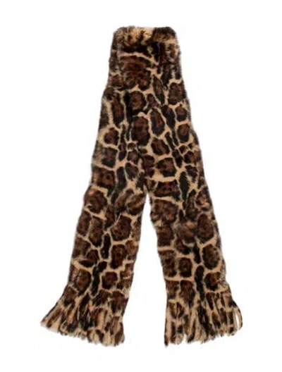 Pre-owned Etcetera Fur Animal Print Scarf In Neutrals