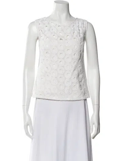 Pre-owned Etcetera Lace Pattern Crew Neck Top In White