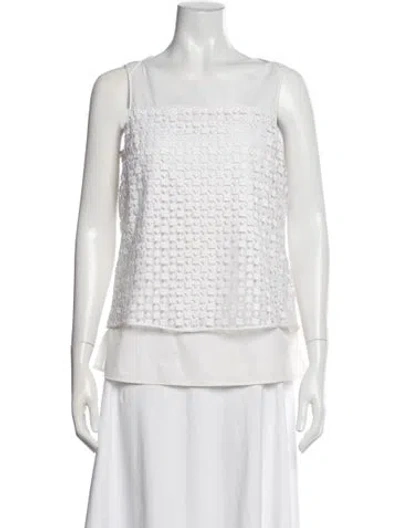 Pre-owned Etcetera Lace Pattern Crew Neck Top In White