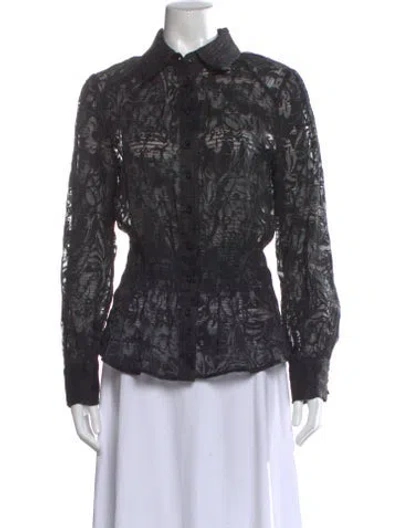Pre-owned Etcetera Lace Pattern Long Sleeve Blouse In Multi