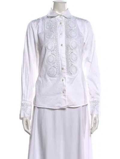Pre-owned Etcetera Lace Pattern Long Sleeve Blouse In White