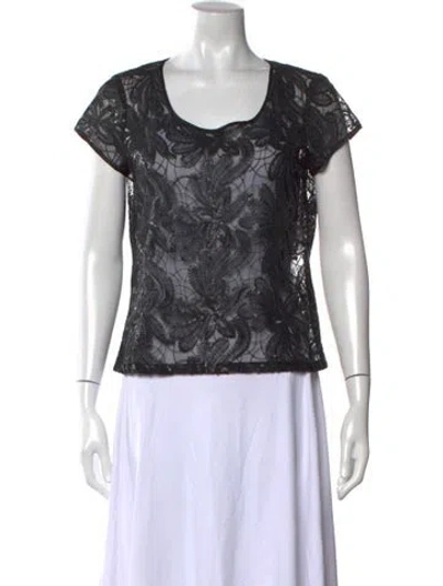 Pre-owned Etcetera Lace Pattern Scoop Neck Top In Black