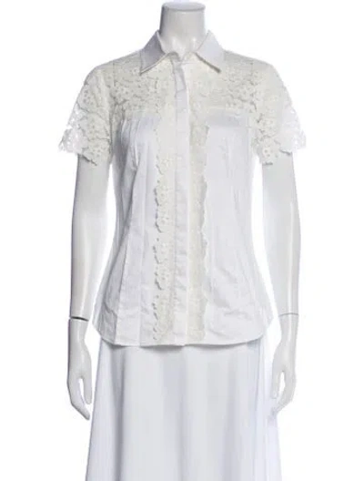 Pre-owned Etcetera Lace Pattern Short Sleeve Button-up Top In White