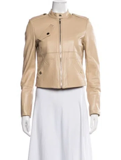Pre-owned Etcetera Leather Biker Jacket In Neutrals