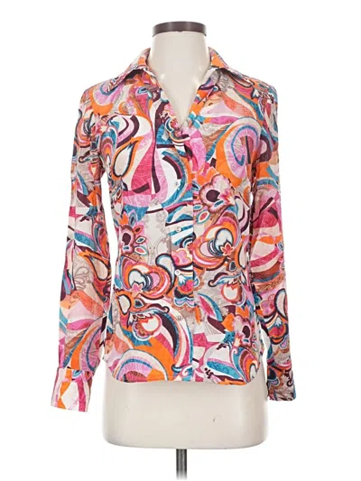 Pre-owned Etcetera Long Sleeve Silk Top Pink Paisley Pattern Open Neckline Tops