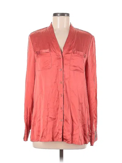 Pre-owned Etcetera Long Sleeve Silk Top Red Plunge Neckline Tops