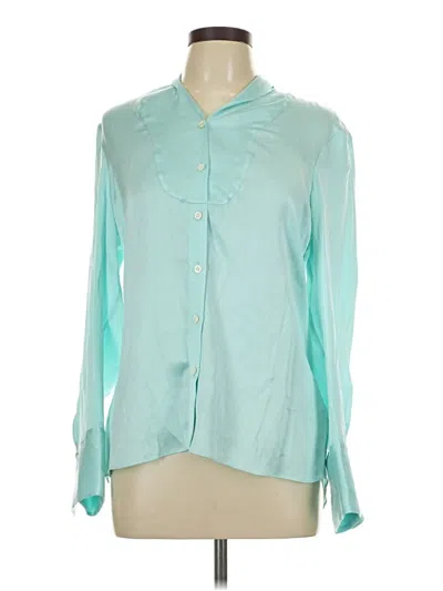 Pre-owned Etcetera Long Sleeve Silk Top Teal Tie Neck Tops