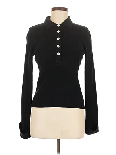 Pre-owned Etcetera Long Sleeve Top Black Solid Pattern Collared Neckline Tops