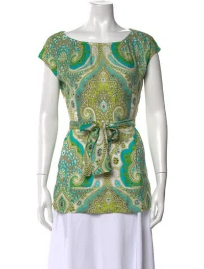 Pre-owned Etcetera Paisley Print Scoop Neck Blouse In Green