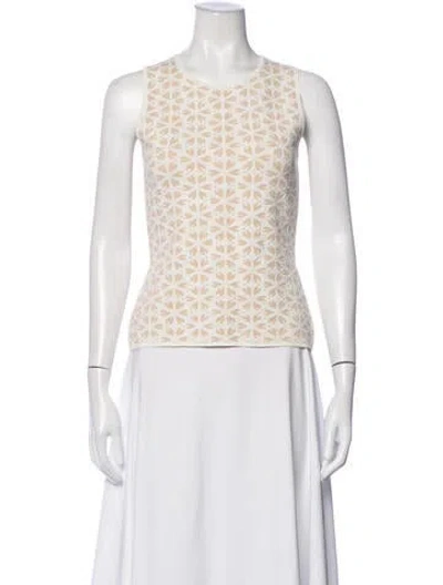 Pre-owned Etcetera Patterned Crew Neck Top In White