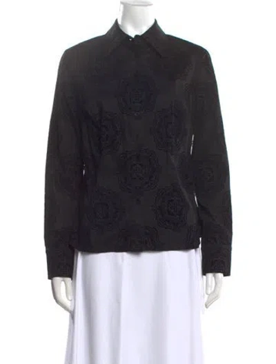 Pre-owned Etcetera Patterned Long Sleeve Button-up Top In Black