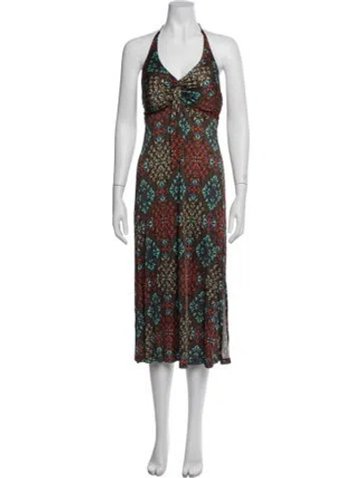 Pre-owned Etcetera Patterned Midi Length Dress In Brown