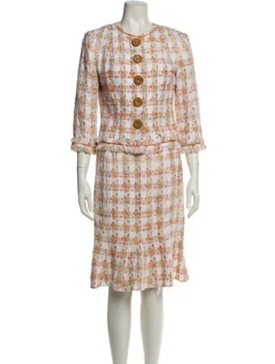 Pre-owned Etcetera Printed Fringe Trim Accent Skirt Suit In Multi