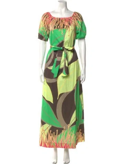 Pre-owned Etcetera Printed Long Dress In Green