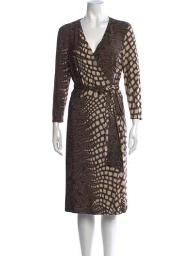 Pre-owned Etcetera Printed Midi Length Dress In Brown