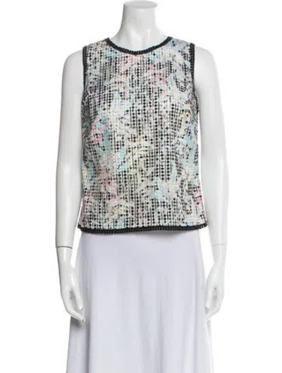 Pre-owned Etcetera Printed Scoop Neck Crop Top In White