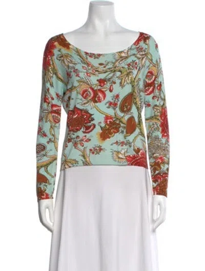 Pre-owned Etcetera Printed Scoop Neck Sweater In Green