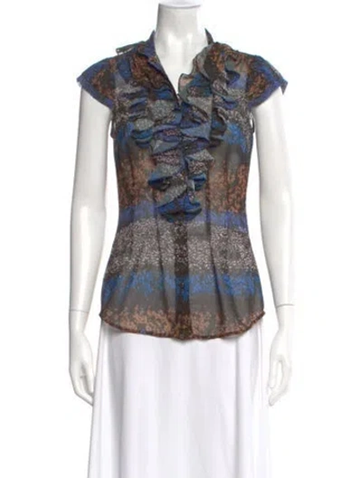 Pre-owned Etcetera Printed Short Sleeve Blouse In Multi