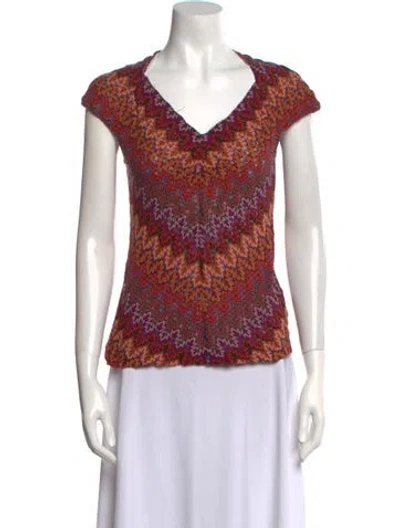 Pre-owned Etcetera Printed V-neck Top In Multi