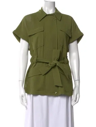 Pre-owned Etcetera Short Sleeve Button-up Top In Green