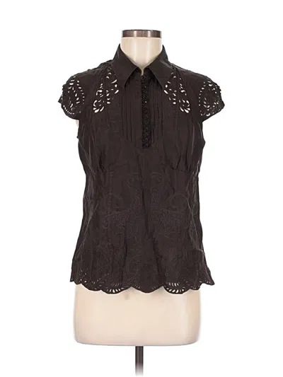 Pre-owned Etcetera Short Sleeve Silk Top Black Keyhole Neckline Tops