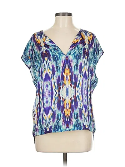 Pre-owned Etcetera Short Sleeve Silk Top Blue V Neck Tops