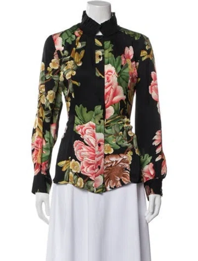 Pre-owned Etcetera Silk Floral Print Blouse In Multi
