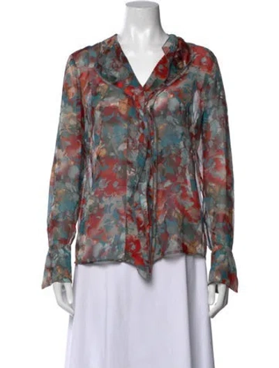 Pre-owned Etcetera Silk Floral Print Blouse In Multicolor