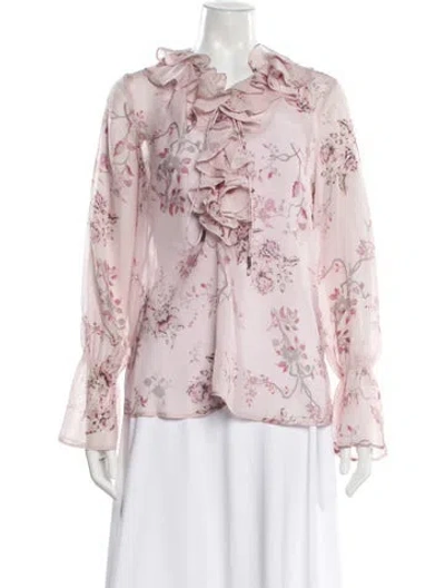 Pre-owned Etcetera Silk Floral Print Blouse In Pink