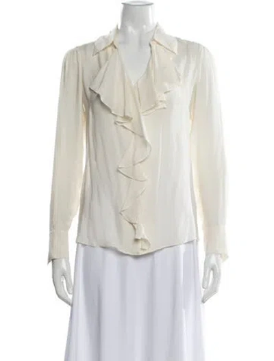 Pre-owned Etcetera Silk Long Sleeve Blouse In White