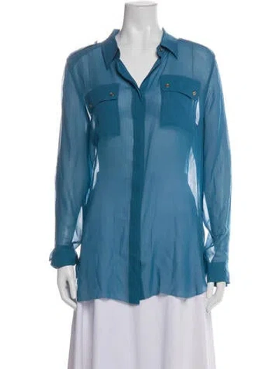 Pre-owned Etcetera Silk Long Sleeve Button-up Top In Blue