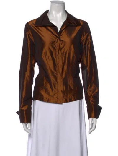 Pre-owned Etcetera Silk Long Sleeve Button-up Top In Brown