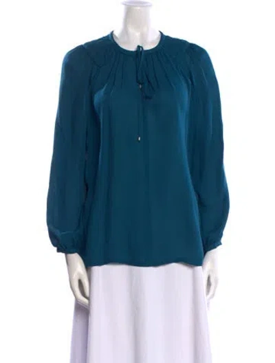 Pre-owned Etcetera Silk Mock Neck Blouse In Blue