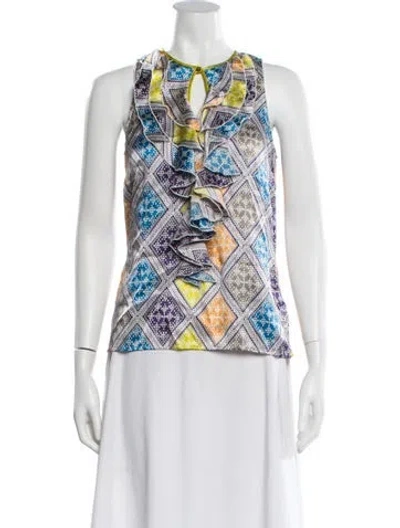 Pre-owned Etcetera Silk Patterned Blouse In White