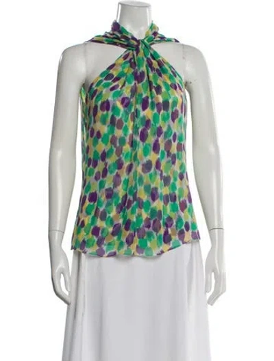 Pre-owned Etcetera Silk Patterned Top In Green