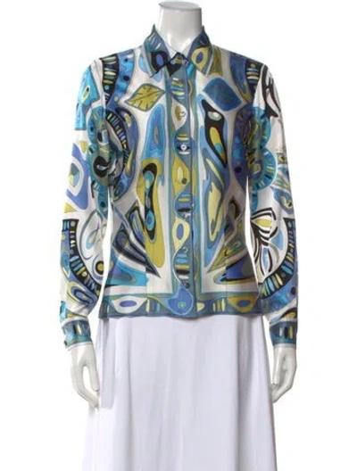 Pre-owned Etcetera Silk Printed Button-up Top In Blue