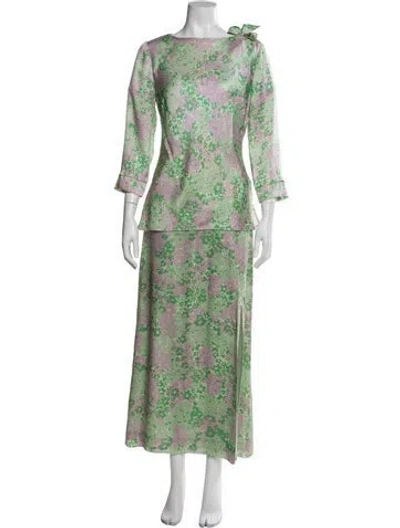 Pre-owned Etcetera Silk Printed Skirt Set In Green/metallic/neutrals