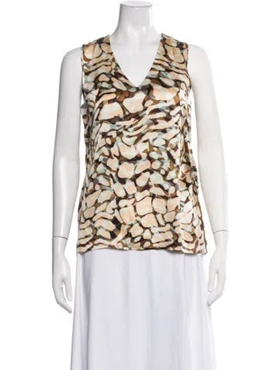 Pre-owned Etcetera Silk Printed Top In Neutrals