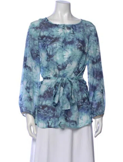 Pre-owned Etcetera Silk Tie-dye Print Blouse In Blue
