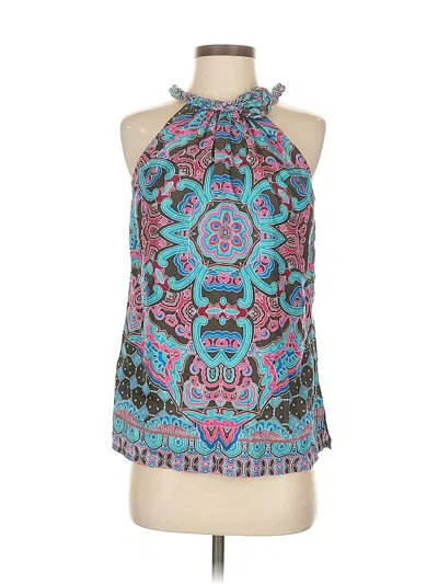 Pre-owned Etcetera Sleeveless Silk Top Blue Halter Neckline Tops