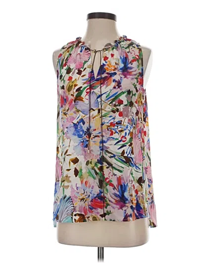 Pre-owned Etcetera Sleeveless Silk Top Silver Floral Pattern Tops