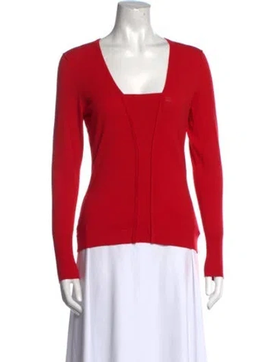 Pre-owned Etcetera Square Neckline Long Sleeve Top In Red