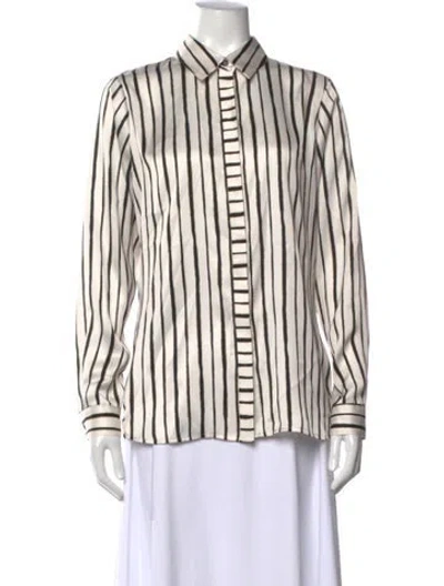 Pre-owned Etcetera Striped Long Sleeve Button-up Top In Neutrals