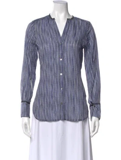 Pre-owned Etcetera Striped V-neck Blouse In Blue