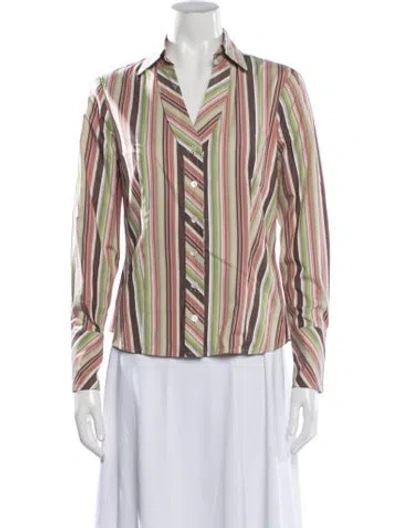 Pre-owned Etcetera Striped V-neck Button-up Top In Multicolor