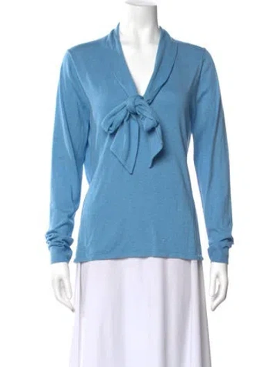 Pre-owned Etcetera Tie Neck Long Sleeve Top In Blue