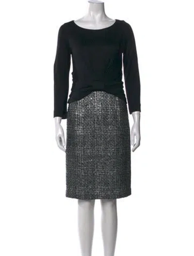 Pre-owned Etcetera Tweed Pattern Knee-length Dress In Black